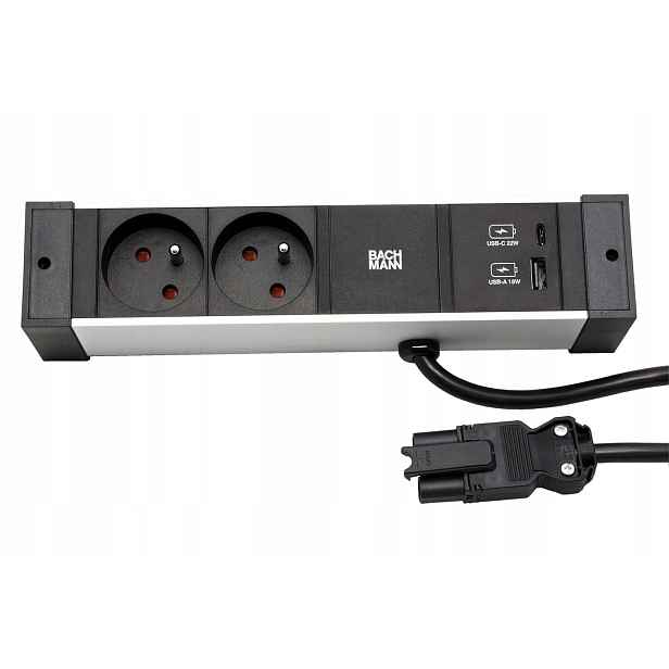 Bachmann Systém Desk Rail 2x zásuvka Cz, zdroj 22W (usb A C) (941.319)