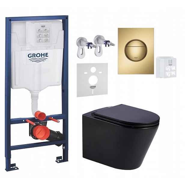 Grohe Podomítková Nádržka s mísou Wc Jess, černý, zlatý kartáčovaný knoflík