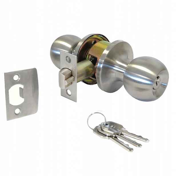 Knoflík se zámkem pro vchodové dveře 35-45 mm Inox 3 klíče