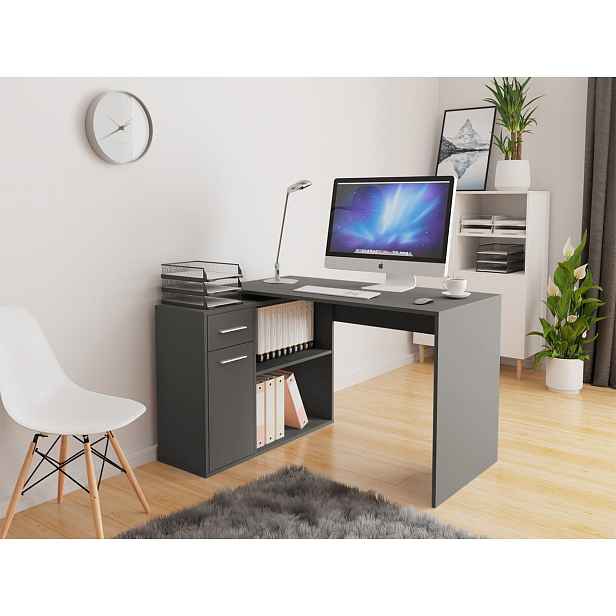 PC stůl s komodou Marina, šedý