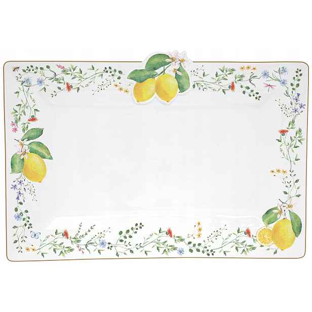 Porcelánový podnos, talíř, citron, květiny 36 x 24 cm, stylový retro vzhled