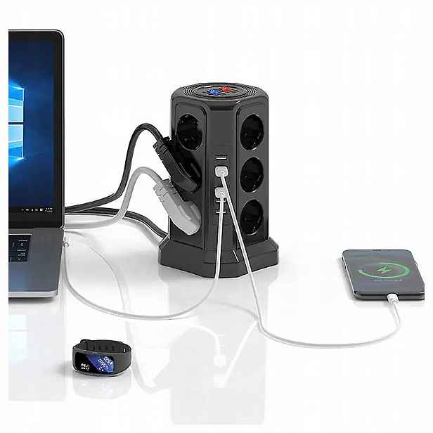 Zásuvková Lišta Stojící ochranná proti blesku, 12 zásuvek 5 portů Usb Reset
