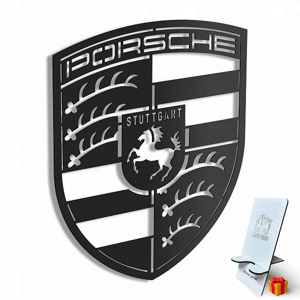 3D dřevěný obraz Porsche Logo Nástěnná Dekorace Dárek
