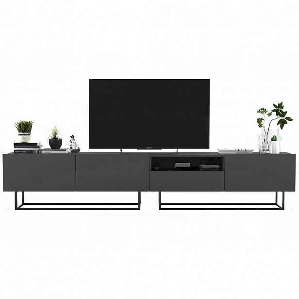 Meble Lindner SADA 2 TV stolků Enjoy Šedá mat 240 cm se zásuvkou a kovovým rámem