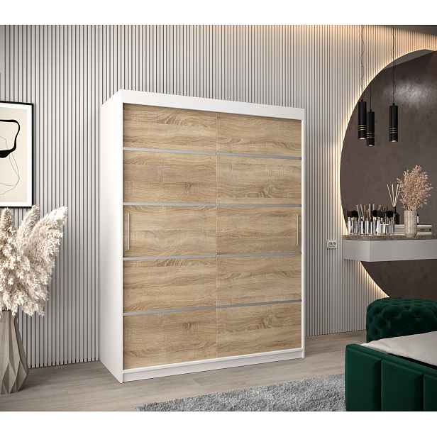 Šatní skříň Abi V1 Barva korpusu: Bílá, Rozměry: 150 cm, Dveře: Dub sonoma