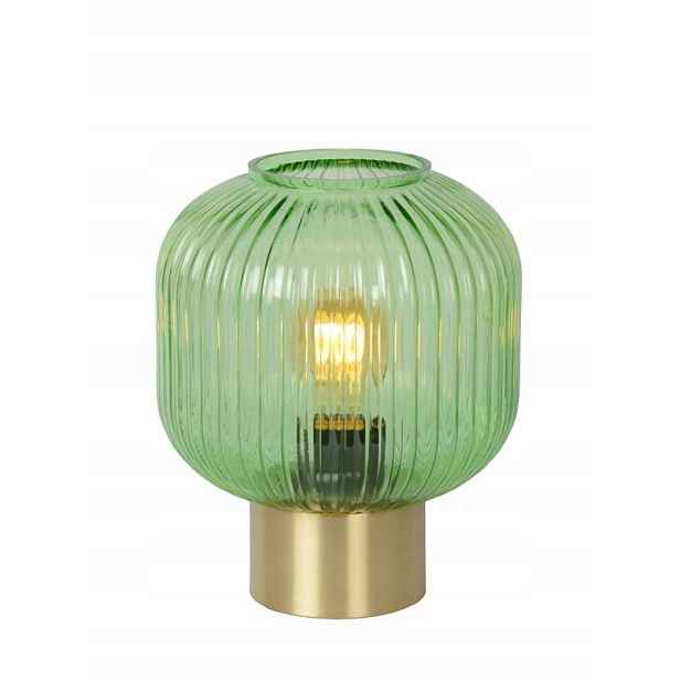Stolní lampa noční zlatá skleněná s ozdobným zeleným stínidlem do ložnice Lucide