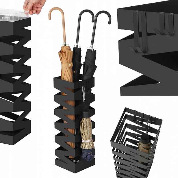 Slunečník Stojan Na Deštníky A Háčky 49 cm odkapávač uvnitř Loft černý