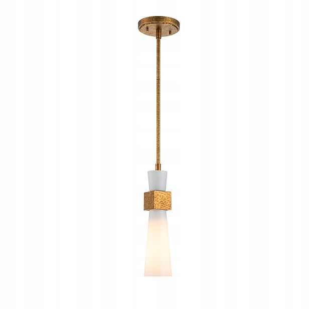 Závěsná bodová lampa art deco zlatá, bílé skleněné stínítko nad ostrovem Elstead