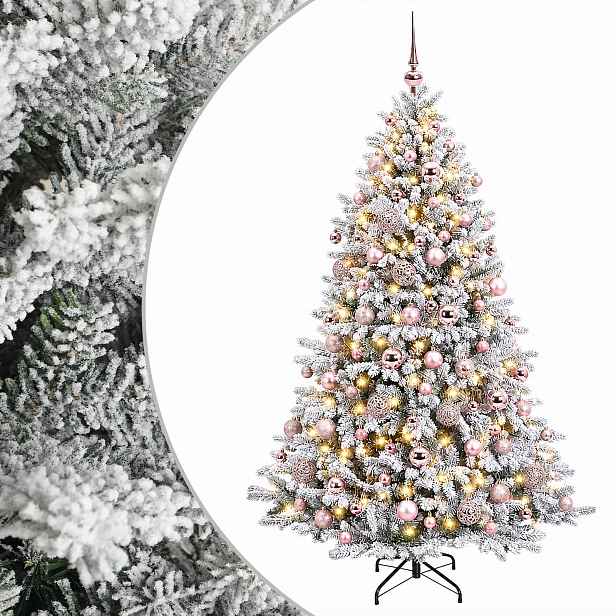 vidaXL Umělý vánoční stromek s baňkami 180 cm 300 LED Teplá bílá