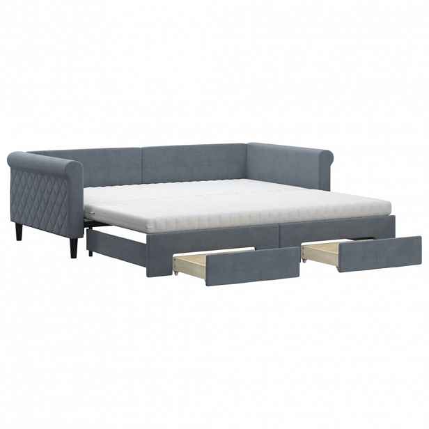 vidaXL Válenda s přistýlkou a zásuvkami tmavě šedá 100 x 200 cm samet