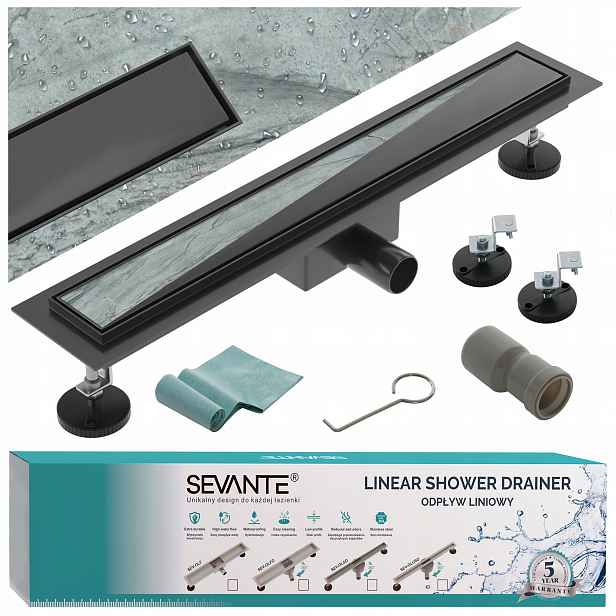 Lineární odtok 60 cm Flat černý nerezová ocel 304 velká průchodnost
