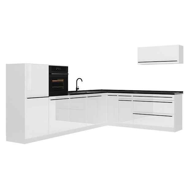 Vicco ROHOVÁ KUCHYŇ R-Line, Bílá vysoký lesk/Bílá, 327 x cm pracovná doska antracitová