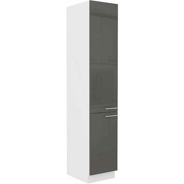 Vysoká potravinová skříňka Lara 40 DK-210 2F Barva korpusu: Bílá, Barva dvířek: Šedý lesk