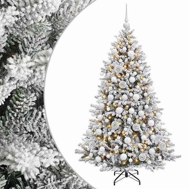 vidaXL Umělý vánoční stromek s baňkami 180 cm 300 LED Teplá bílá