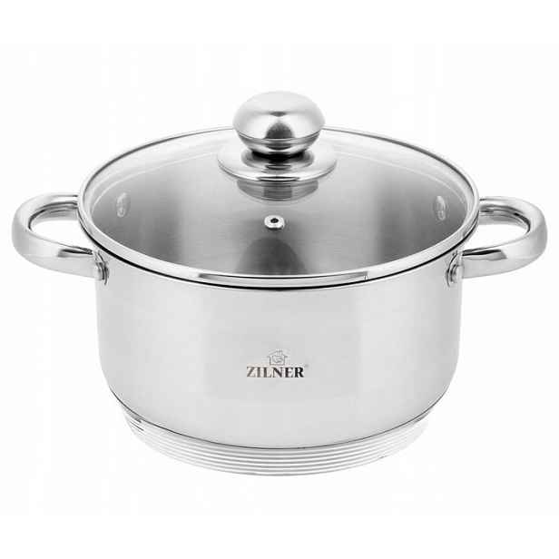 Hrnec Ocelový Stříbrný 7.6L 26CM Silné ploché dno Zilner Premium