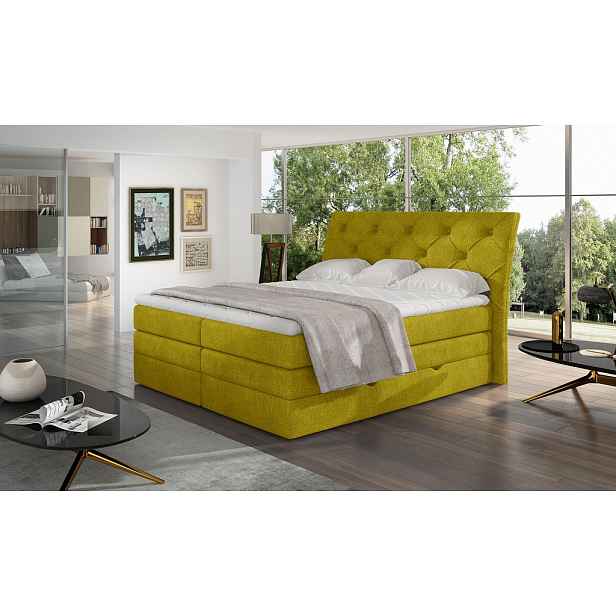 Kvalitní box spring postel Marek 180x200, žlutá HELCEL