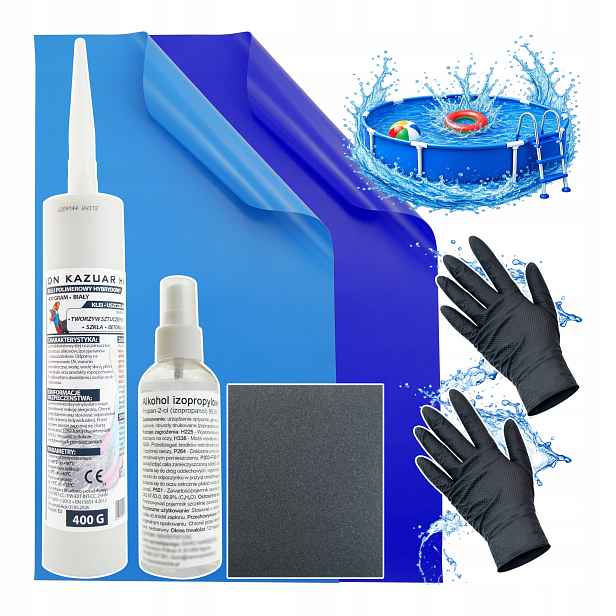 Sada na opravu do bazénu Pvc lepidlo 400 g 2 záplaty Modrá Granátová 50x27 cm