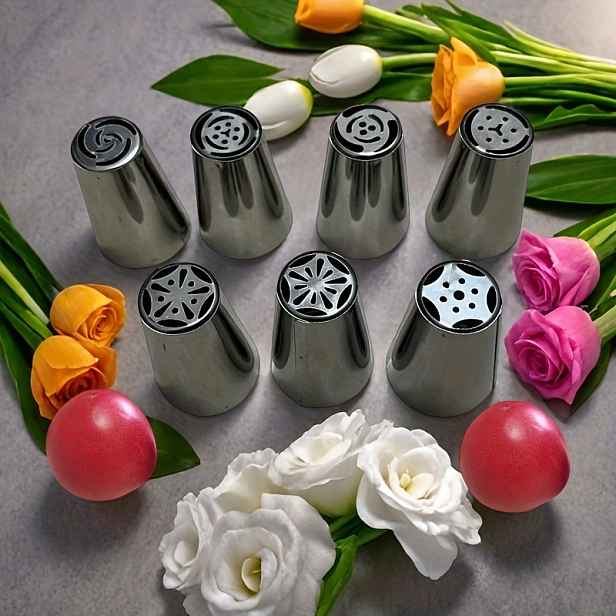 TEMU 7dílná Sada Nerezových Špiček pro Výrobu Cukroví - Ideální pro Cupcakes, Dorty & Sušenky - Nezbytné Pečící Nástroje pro Domácí Kuchaře
