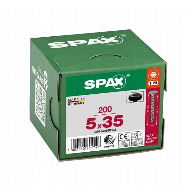 Vruty do dřeva Spax 5x35 mm, plný závit, talířová hlava, černé 200ks