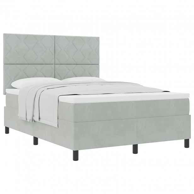 vidaXL Postel s boxspringem s čelo Světle šedá 140 x 190 cm samet