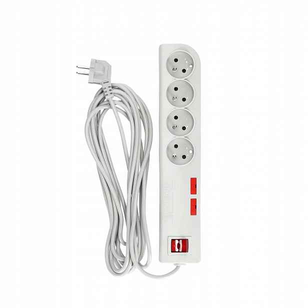 Prodlužovací Kabel 4 zásuvky, protipřepěťová ochrana, vypínač 5 m