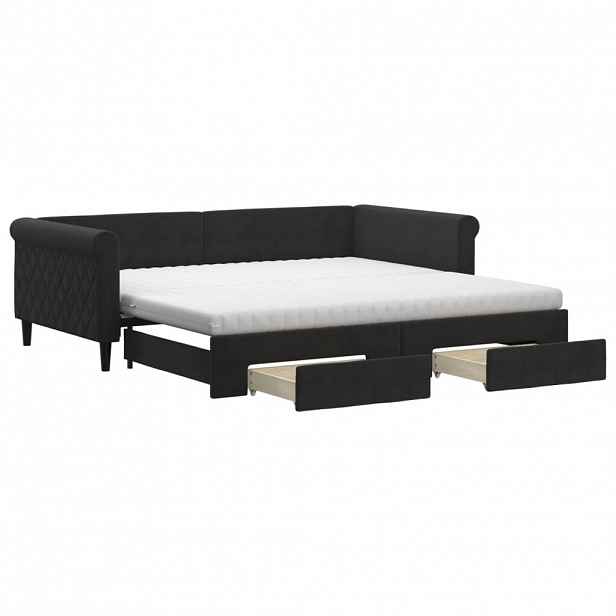 vidaXL Válenda s přistýlkou a zásuvkami černá 100 x 200 cm samet