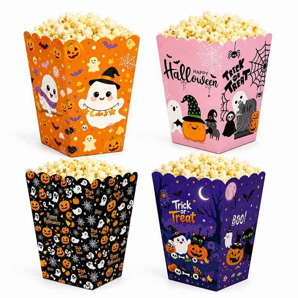 Krabičky Na Popcorn 40 Ks Halloween 6X8X11 CM Na Sladkosti 4 Vzory