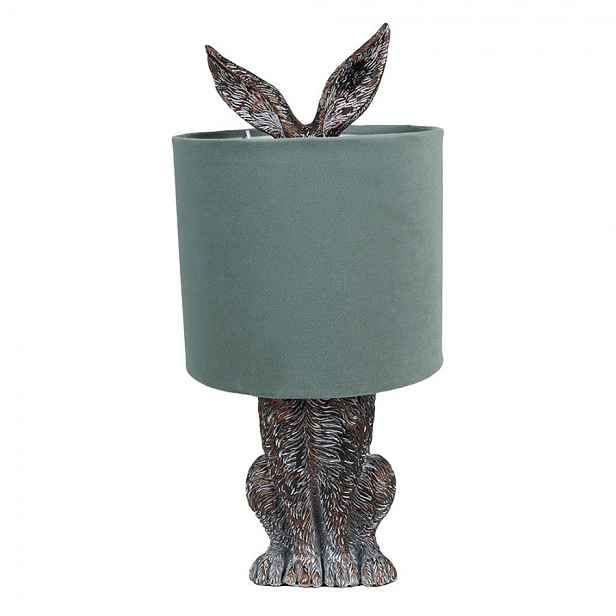 Šedá stolní lampa králík se zeleným stínidlem Rabbi - Ø 20*43 cm Clayre & Eef