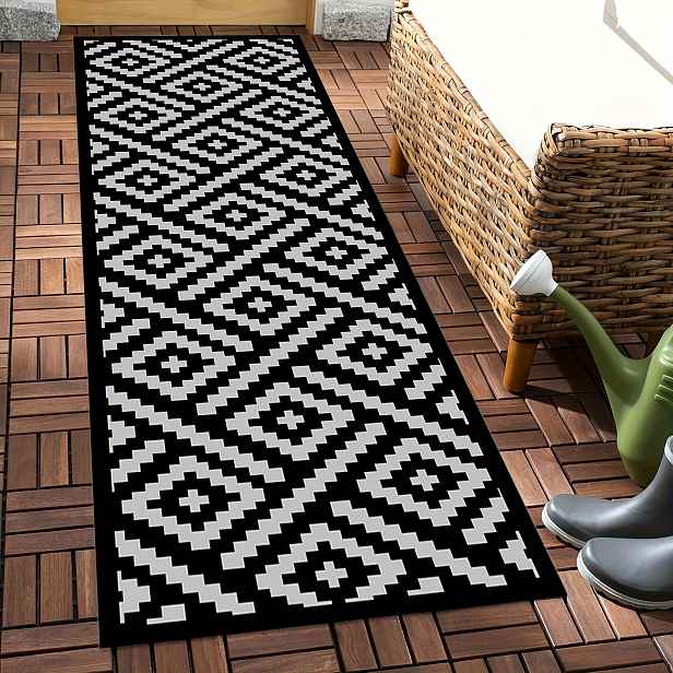 TEMU 1ks Šedá Dlouhá Běhounka s Geometrickým Vzorem - Skandinávský Styl Odolná Polyesterová Pratelná Vnitřní/Venkovní Rohož pro Chodbu, Terasu,