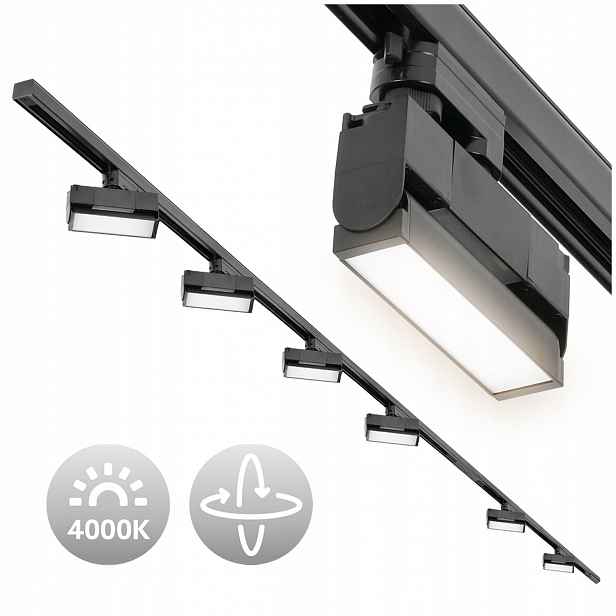 3-fázová kolejnicová sada 2 m+1 m 6 Led žárovek 12 W napájení Černá
