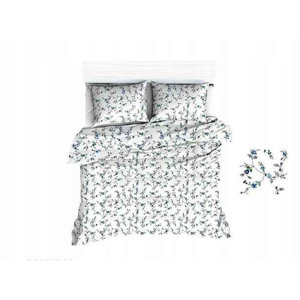 Krepové povlečení 160x200 bílé kvítky modré s knoflíky 100% bavlna