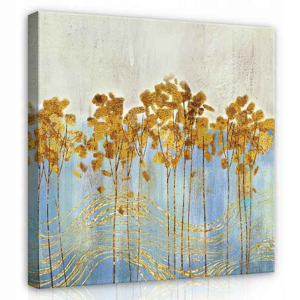 Obraz Na Plátně Canvas 80x80 Rostliny Stromy Les Louka Zlato Beton Art Deco