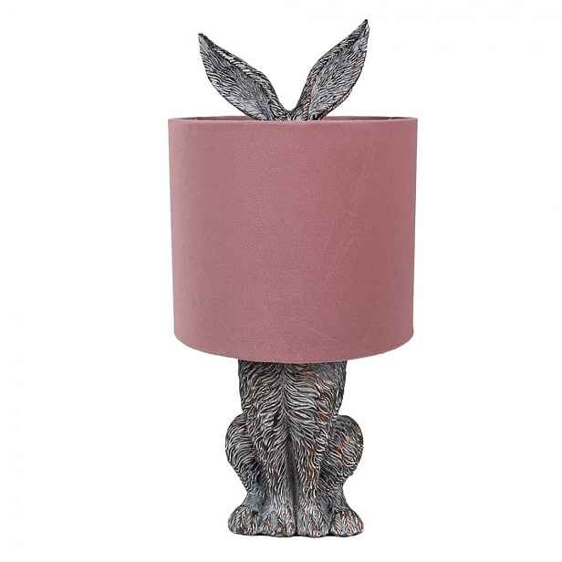 Šedá stolní lampa králík s růžovým stínidlem Rabbi - Ø 20*43 cm Clayre & Eef