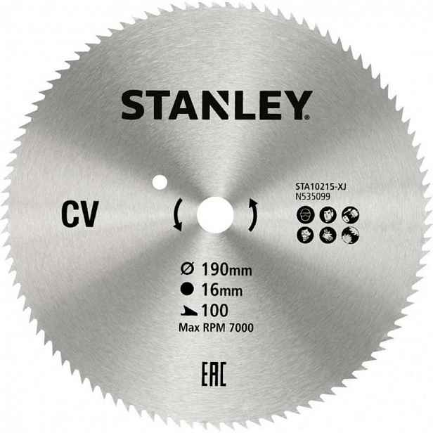 Stanley - Pilový kotouč na dřevo, 190x16 mm, 100 zubů STA10215-XJ