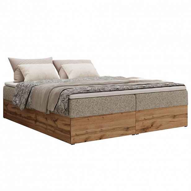 MKS KONTINENTÁLNÍ POSTEL WOOD ZERO 200/200 - Béžová Strukturovaná látka - H3