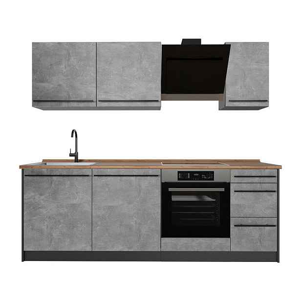 Vicco KUCHYŇSKÝ KOUT R-Line, Beton/Antracit, 220 cm pracovná doska Dub Goldkraft