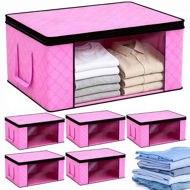 6 X Organizér Taška Pouzdro Na Oblečení Povlečení Přikrývky Deka 50X35X20 CM Růžová