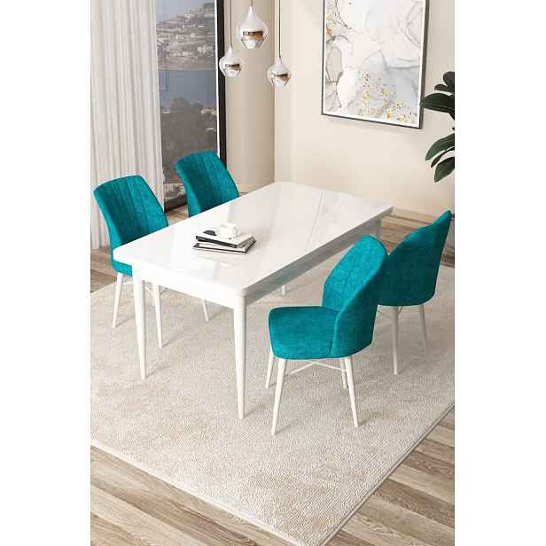Dining Table & Chairs Set (5 Pieces) Arp - White, Turquoise