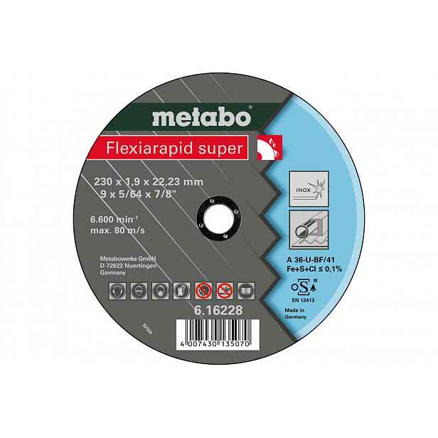 Metabo - Řezný kotouč pro nerezovou ocel Flexarapid Super 230 x 1,9 x 22,23 mm 616228000