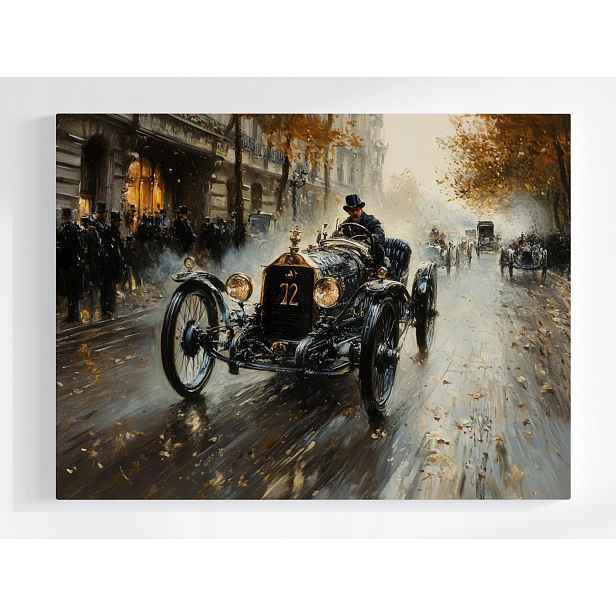Plakát Retro Auto Pouliční Závod Lidé Město 100x75