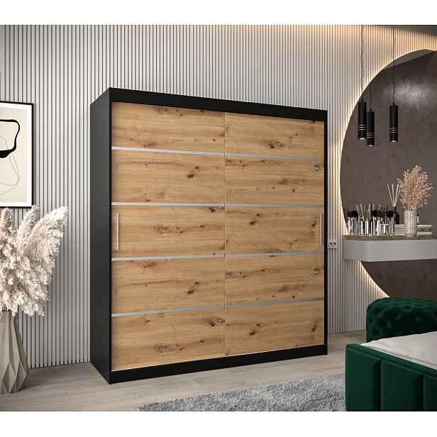Šatní skříň Abi V1 Barva korpusu: Černá, Rozměry: 180 cm, Dveře: Dub artisan