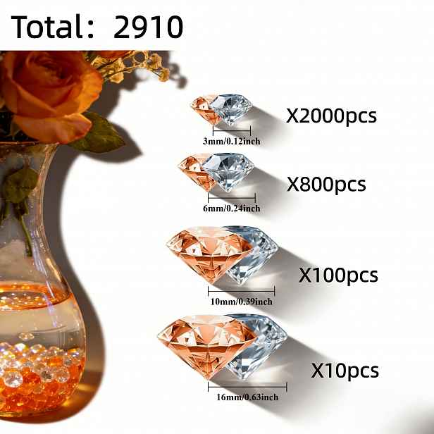 TEMU 2910 ks oranžových a bezbarvých akrylátových imitací diamantů, krystaly pro řemesla, drahokamy pro tvoření, DIY umělecká díla, jarní dekorace,