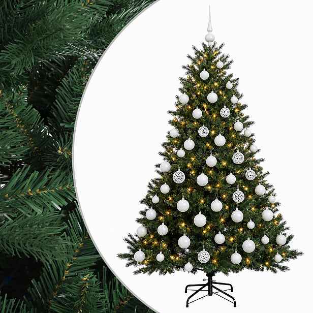vidaXL Umělý vánoční stromek s vánočními koulemi 180 cm 300 LED
