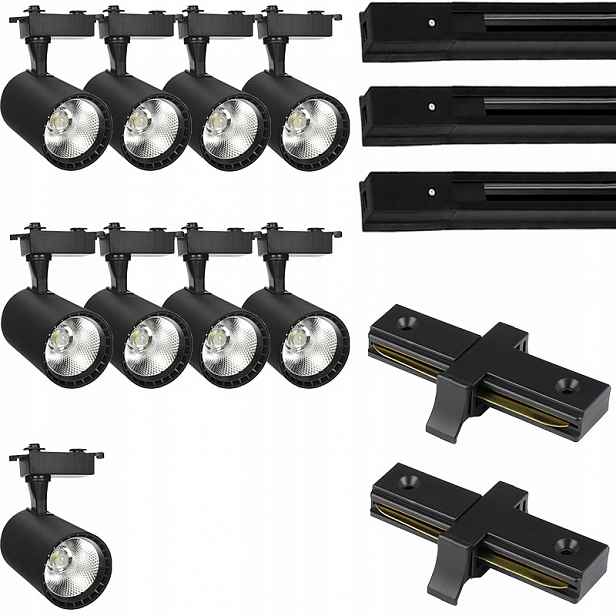 9X Led Kolejnicový Reflektor S Hotovým Osvětlovacím Systémem Kolejnicový Kabel