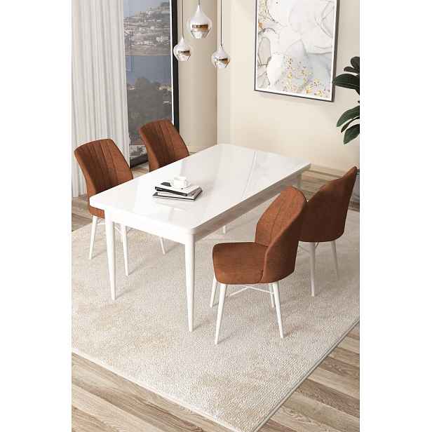 Dining Table & Chairs Set (5 Pieces) Arp - White, Tile Red
