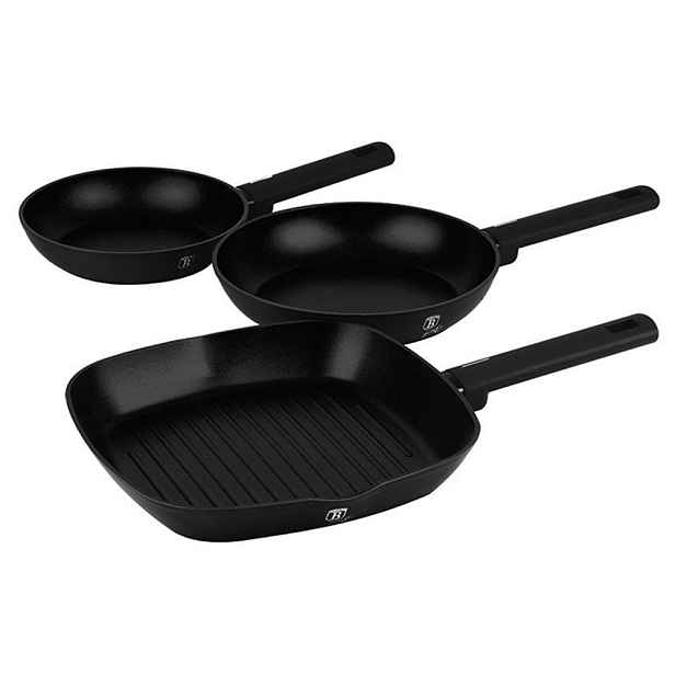BERLINGERHAUS Sada pánví s titanovým povrchem 3 ks Matte Black Collection steak BH-8196