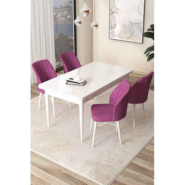 Dining Table & Chairs Set (5 Pieces) Arp - White, Purple