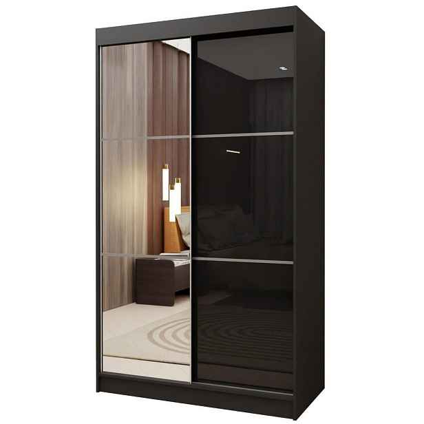 MASSENO ŠATNÍ SKŘÍŇ S POSUVNÝMI DVEŘMI VITALE, 120/216/61 cm 2dveřová se zrcadlem, černá