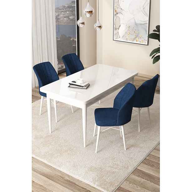 Dining Table & Chairs Set (5 Pieces) Arp - White, Navy Blue