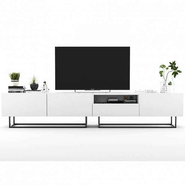 Meble Lindner SADA 2 TV stolků Enjoy Bílá mat 240 cm se zásuvkou a kovovým rámem